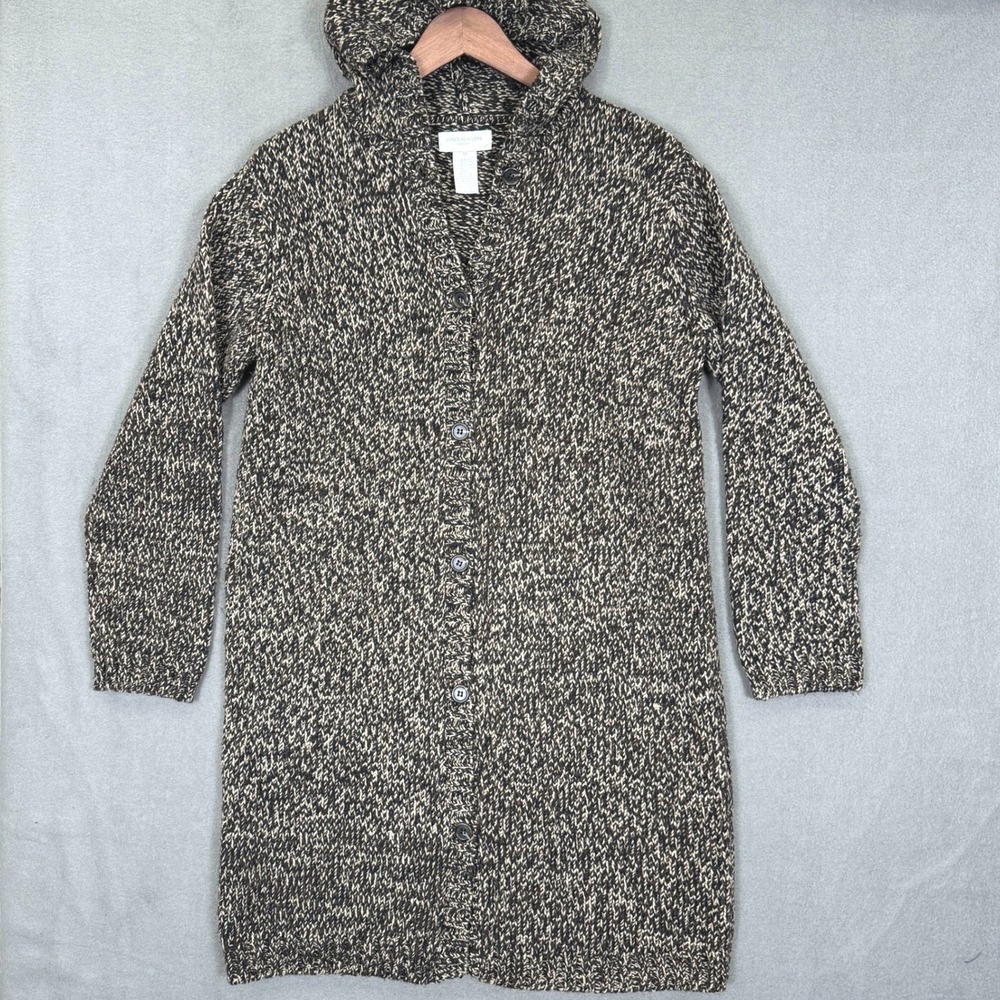 Vintage Jones New York Wool Cardigan Women M Brown Marled Knit Hooded Longline